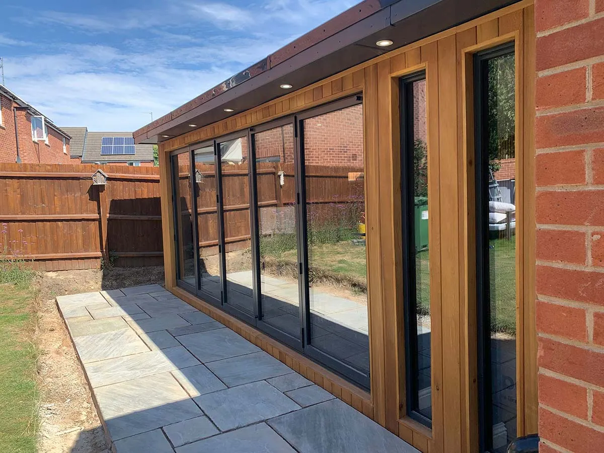 natural treated timber exterior of a luxury garden room in warickshire